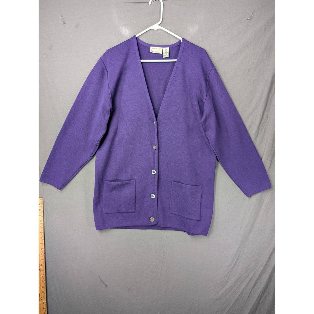Preview Collection Purple 100% Merino Wool V-Neck Button Cardigan Sweater